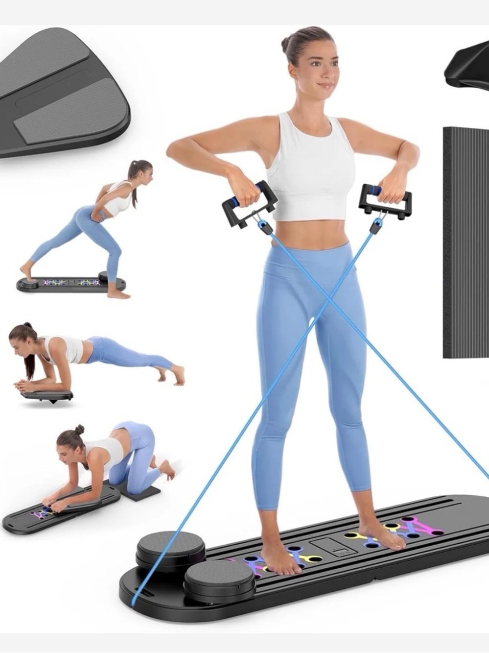Multi-Function Balance Pilates Board with Resistance Bands - Black
